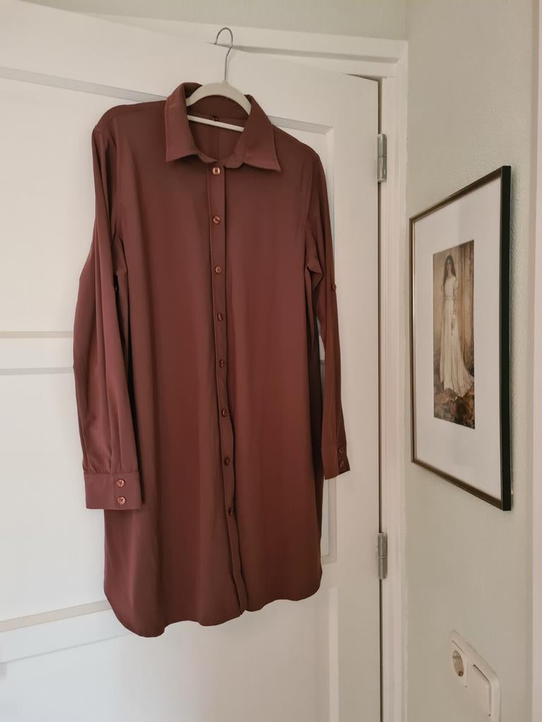 Plus Basics travelstof blouse, maat 44, bruin mocca, Kleding | Dames, Plus Basics, Bruin, Maat 42/44 (L), Ophalen of Verzenden