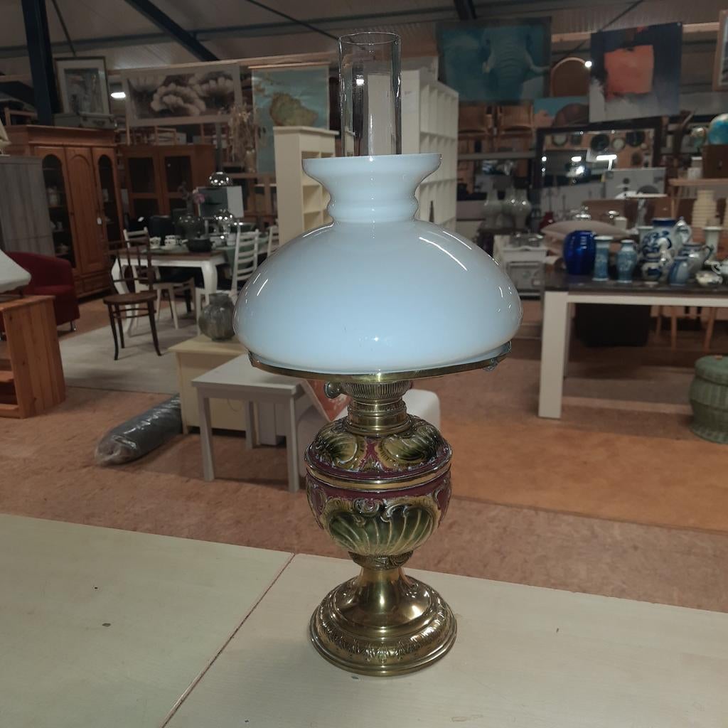 Antieke originele Majolica olielamp met sierlijke voet, Antiek en Kunst, Antiek | Lampen, Ophalen