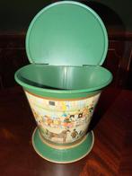 Vintage Groene Metalen Prullenbak met Historische Scène, Ophalen of Verzenden