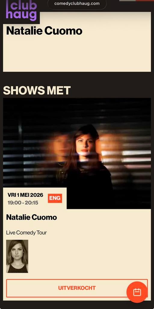 2 kaartjes Natalie Cuomo - 1 mei - Rotterdam - Club Haug, Tickets en Kaartjes, Twee personen