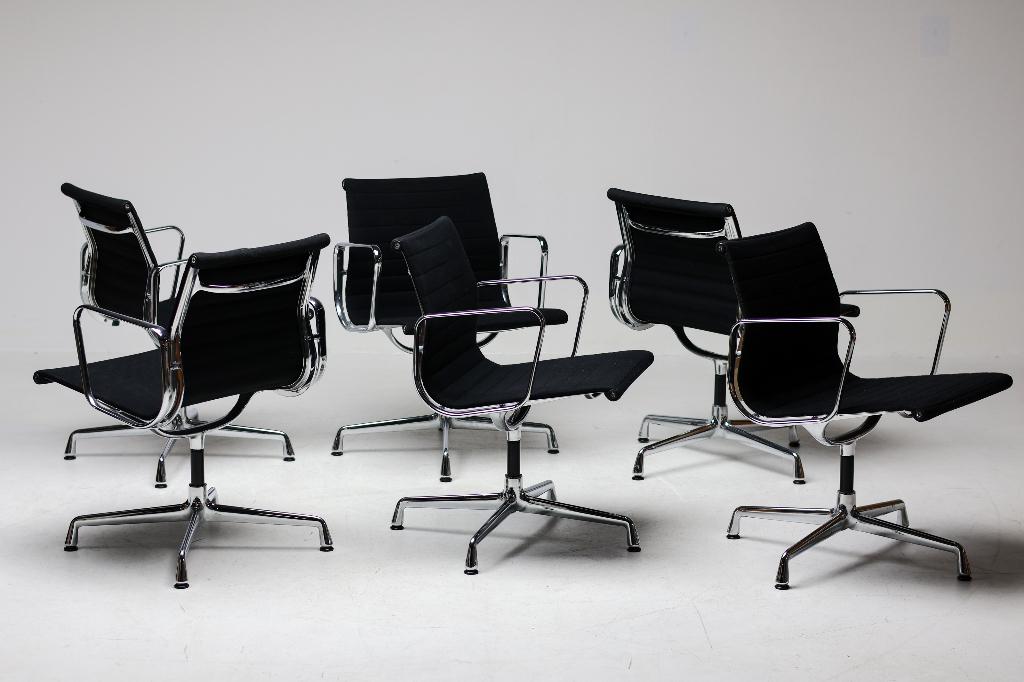 Eames stoelen, EA 108, zwart hopsak, Vitra, set van 6, btw, Gebruikt, Zwart, Ophalen of Verzenden, Stof