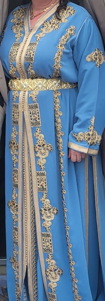 Elegante Marokkaanse Feestjurk - Caftan Blauw met Goud, Maat 38/40 (M), Overige typen, Blauw, Ophalen of Verzenden
