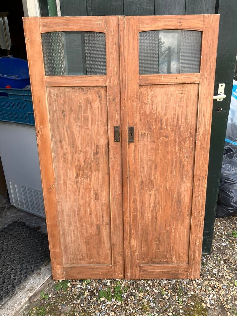 2 oude deurtjes hout glas 87x142, 80 tot 100 cm, Binnendeur, Minder dan 200 cm, Ophalen of Verzenden