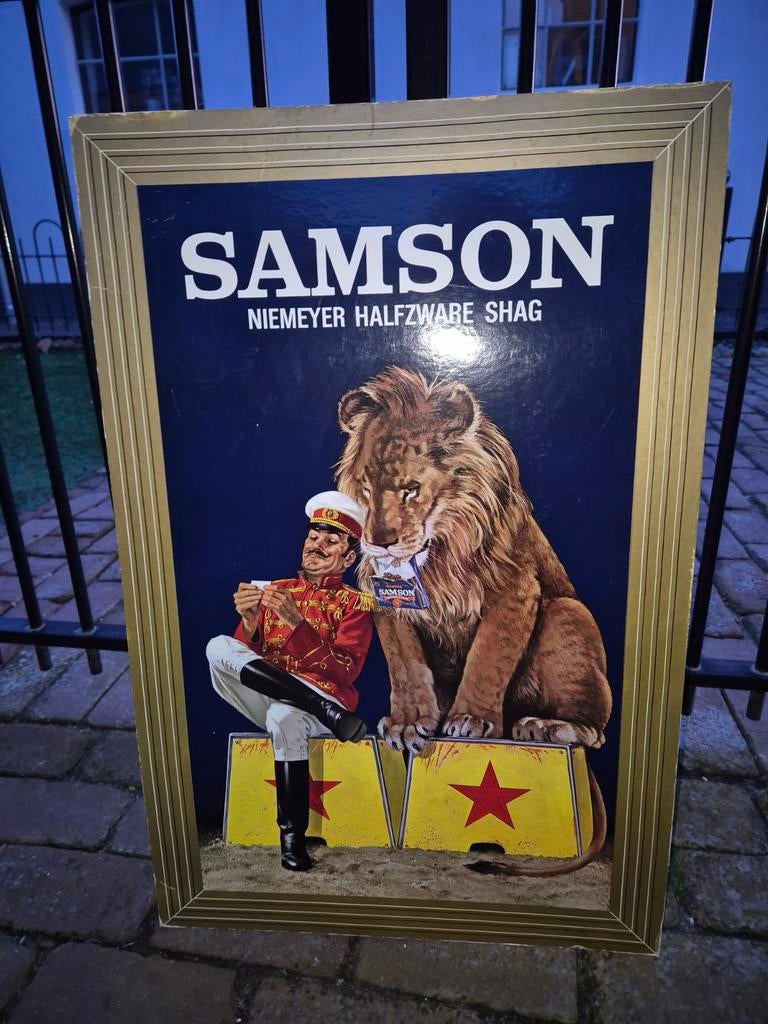 Vintage Samson Shag Reclamebord - Niemeyer Halfzware Shag, Ophalen of Verzenden, Gebruikt, Reclamebord