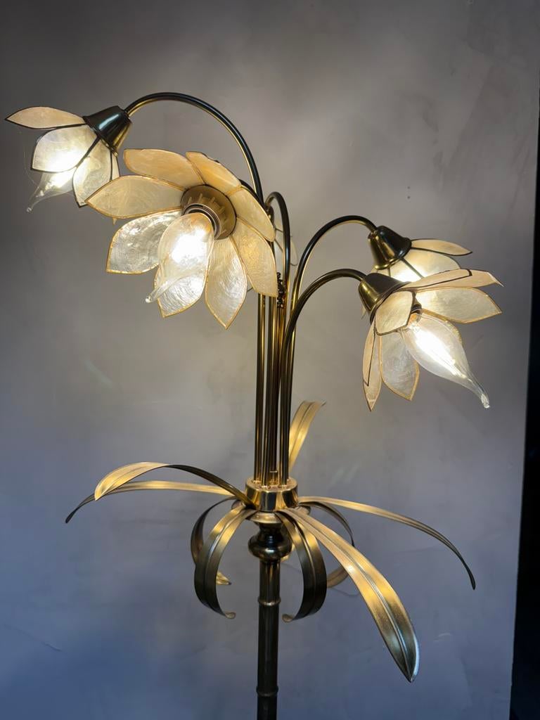 Vintage koperen palmboom bloemen lamp, Ophalen of Verzenden