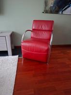 Rode leren stoel met chromen frame, Huis en Inrichting, Stoelen, Gebruikt, Ophalen of Verzenden, Leer, Rood