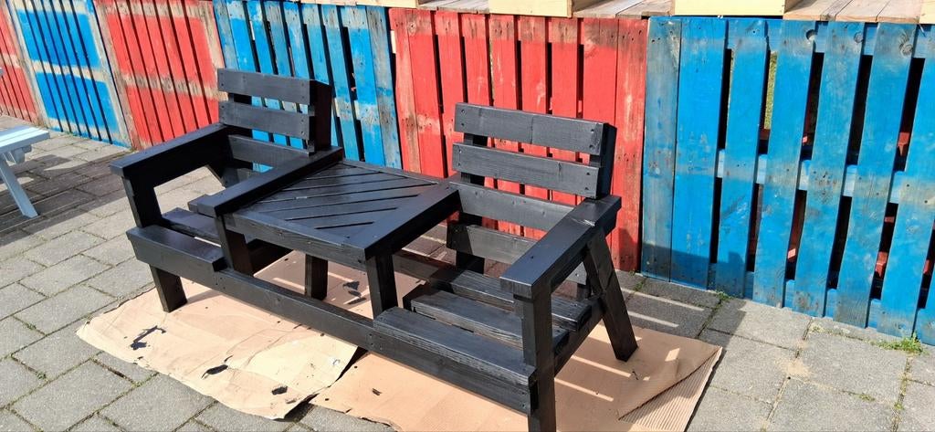 Zwarte tuinbank met tafeltje, Tuin en Terras, Tuinbanken, Ophalen of Verzenden, Hout