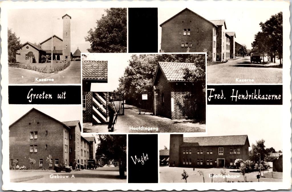 Vught - Groeten uit Fred. Hendrik Kazerne (1959) 2x, Verzamelen, Verzenden, 1940 tot 1960, Gelopen, Noord-Brabant