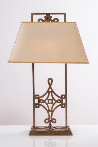 Vintage Banci tafellamp verbronsd koper, Gebruikt, 50 tot 75 cm, Art deco, Ophalen of Verzenden