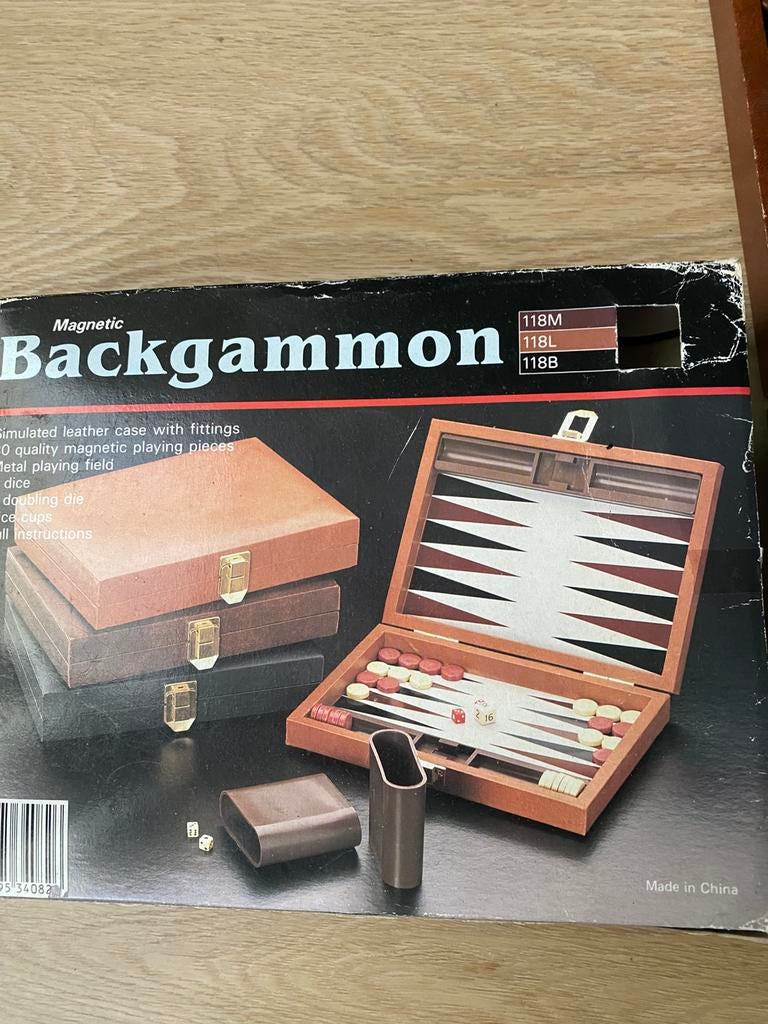 Backgammon spel in kunstleren koffer, Ophalen of Verzenden, Zo goed als nieuw