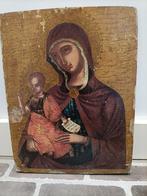 Vintage reproductie van Maria met kindje Jezus op hout., Ophalen, Gebruikt