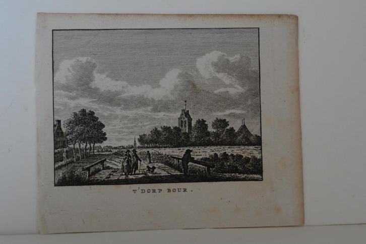 BOUR TERPDORP WAALHOEK Kopergravure J. Bulthuis ca. 1790 G90, Antiek en Kunst, Kunst | Etsen en Gravures, Verzenden