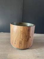 Ronde salon tafel van hout met metalen blad., Ophalen, Gebruikt, Rond, 50 tot 100 cm