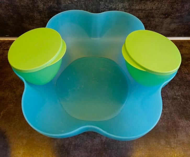 Tupperware Chip'N dip bloem+2 kommetjes Blauw-Groen NIEUW, Huis en Inrichting, Keuken | Tupperware, Nieuw, Bak of Kom, Blauw, Groen