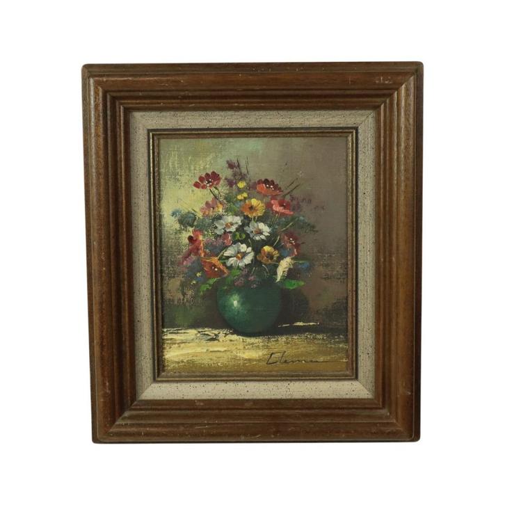 Vintage Bloemen Stilleven Amateur Schilderij Ingelijst, Antiek en Kunst, Kunst | Schilderijen | Klassiek, Ophalen of Verzenden