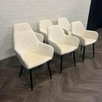 6 Fluwelen Eetkamerstoelen Wit, Wit, Metaal, Ophalen of Verzenden, Zo goed als nieuw