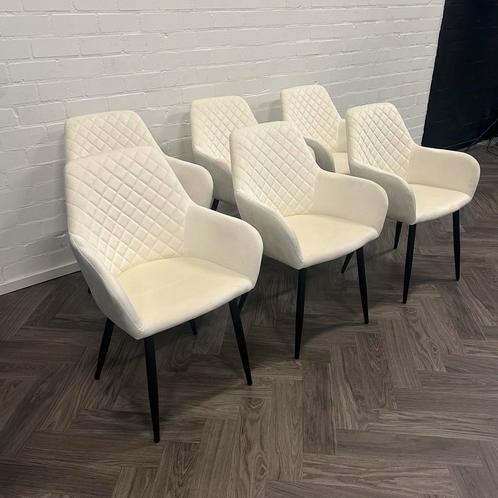 6 Fluwelen Eetkamerstoelen Wit, Huis en Inrichting, Stoelen, Zo goed als nieuw, Vijf, Zes of meer stoelen, Hout, Metaal, Stof