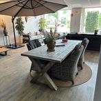 Tuinset hout/wicker – 240x100 cm – 4 stoelen – prima staat!, Verzenden, ., Zo goed als nieuw, .