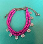 Boho kralen armbandje fuchsia met bedels, Nieuw, Overige materialen, Met bedels of kralen, Ophalen of Verzenden