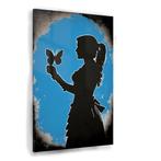 Banksy vrouw vlinder Glasschilderij 60x90cm + Ophangsysteem, Nieuw, 75 tot 100 cm, Print, Oorspronkelijke maker