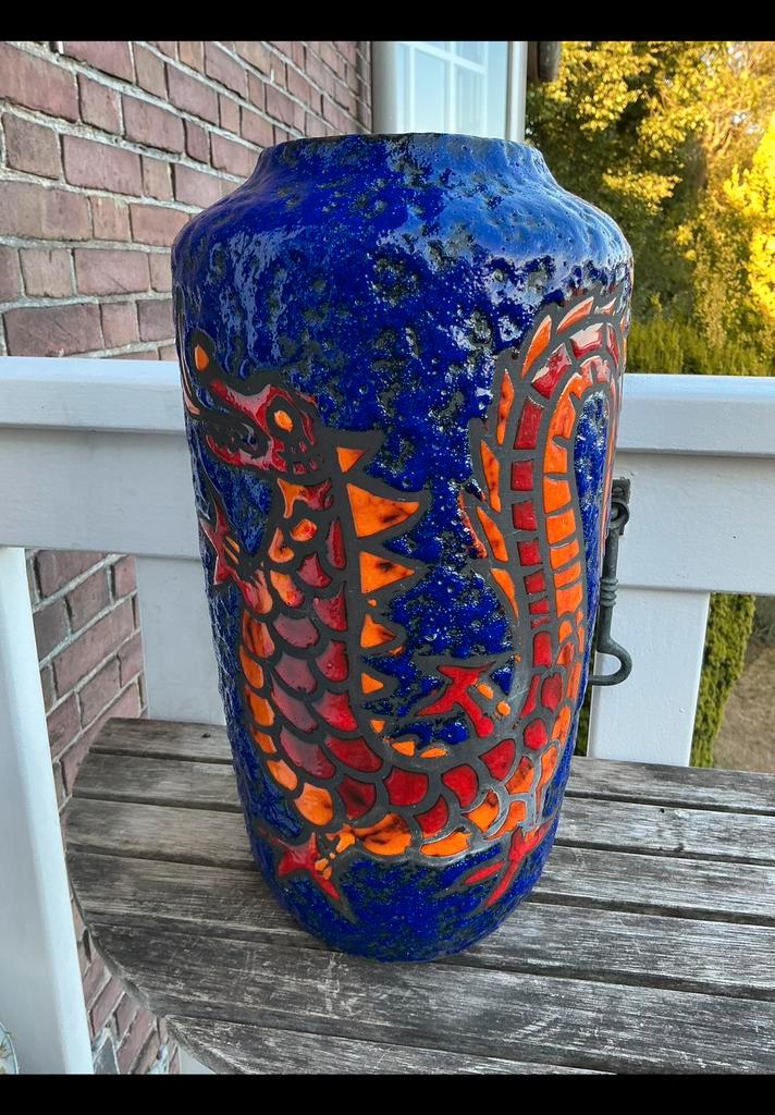 Scheurich West Germany vloer vaas. 38 Centimeter hoog. Draak, Antiek en Kunst, Antiek | Vazen, Ophalen of Verzenden