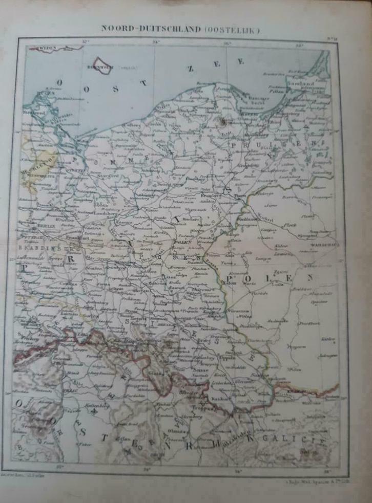 11 / Litho van J. Kuyper uit 1880 van Noord Oost Duitsland, Antiek en Kunst, Kunst | Litho's en Zeefdrukken, Ophalen of Verzenden