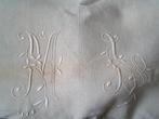 antiek laken van handgeweven linnen met monogram nr LL 625, Verzenden