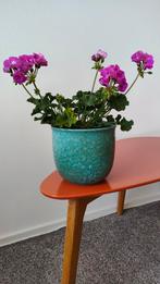 puntgave W. Germany bloempot keramiek turquoise blauw groen, Tuin en Terras, Bloempotten, Rond, Binnen, Ophalen of Verzenden, Zo goed als nieuw