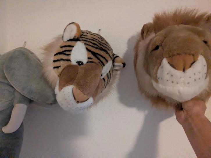 Pluche Dierenkoppen Wanddecoratie, Kinderen en Baby's, Speelgoed | Knuffels en Pluche, Zo goed als nieuw, Overige typen, Ophalen of Verzenden