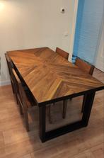 Teak houten eettafel met 4 teak houten stoelen, Huis en Inrichting, Tafels | Eettafels, Ophalen, Teakhout, 50 tot 100 cm, Zo goed als nieuw