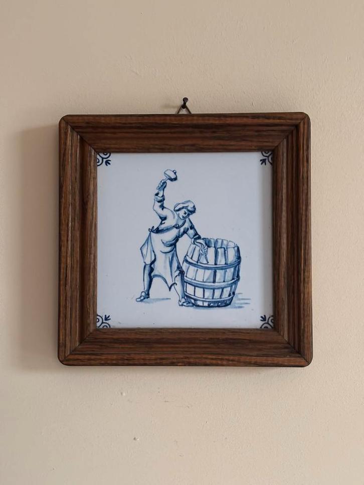 Vintage Delfstblauw wandtegel, kuiper, Westraven Holland, Antiek en Kunst, Antiek | Wandborden en Tegels, Ophalen of Verzenden