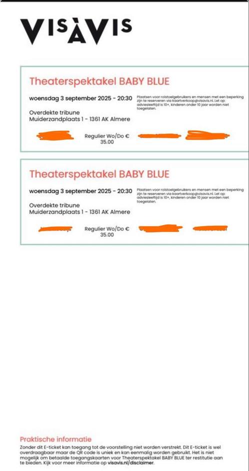 Tickets Vis-a-Vis 2 september woensdag, Tickets en Kaartjes, Theater | Overige, Twee personen, September