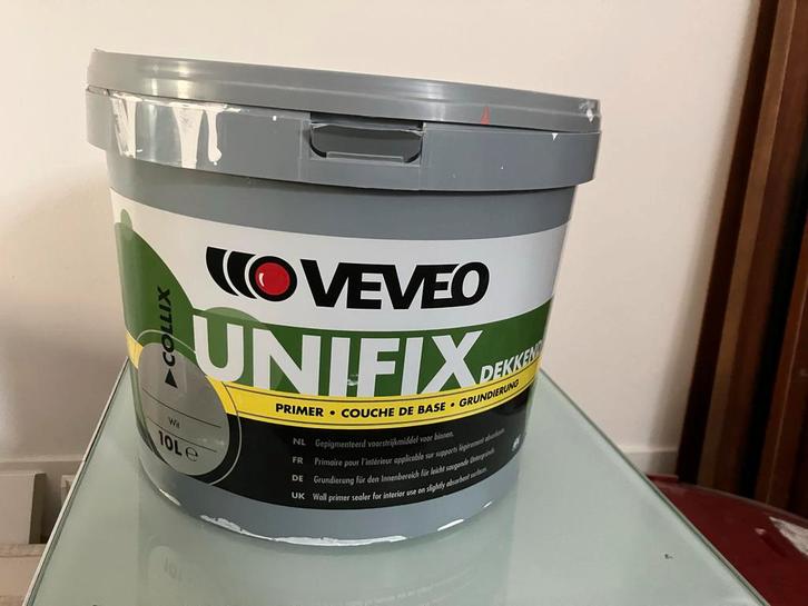 Veveo Unifix Dekkend voorstrijk, Doe-het-zelf en Verbouw, Verf, Beits en Lak, Gebruikt, Verf, 5 tot 10 liter, Wit, Ophalen