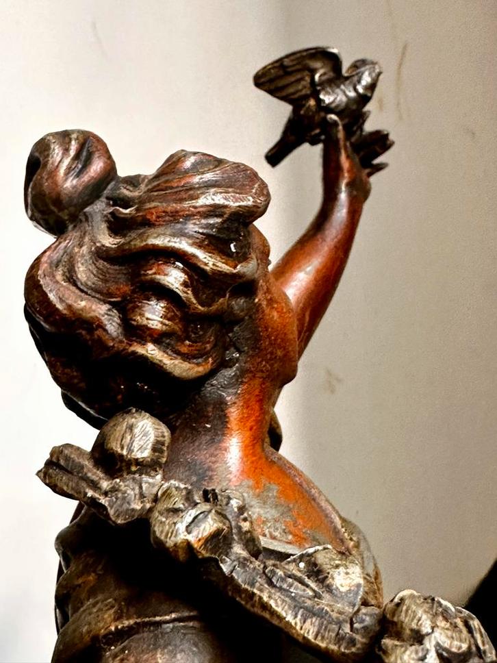 Bronzen Vrouw met Vogel Sculptuur, Antiek en Kunst, Kunst | Beelden en Houtsnijwerken, Ophalen of Verzenden