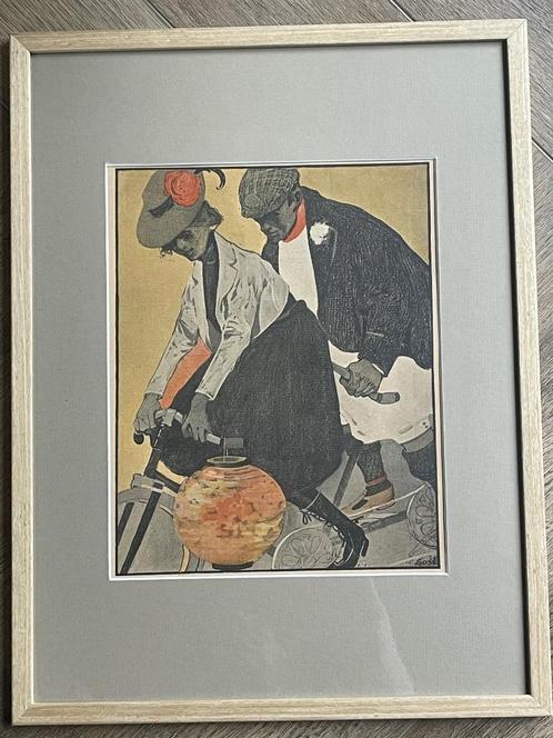 1901 - De fietsers - wielrenner / Gose / Vintage - Retro, Antiek en Kunst, Kunst | Etsen en Gravures, Ophalen of Verzenden
