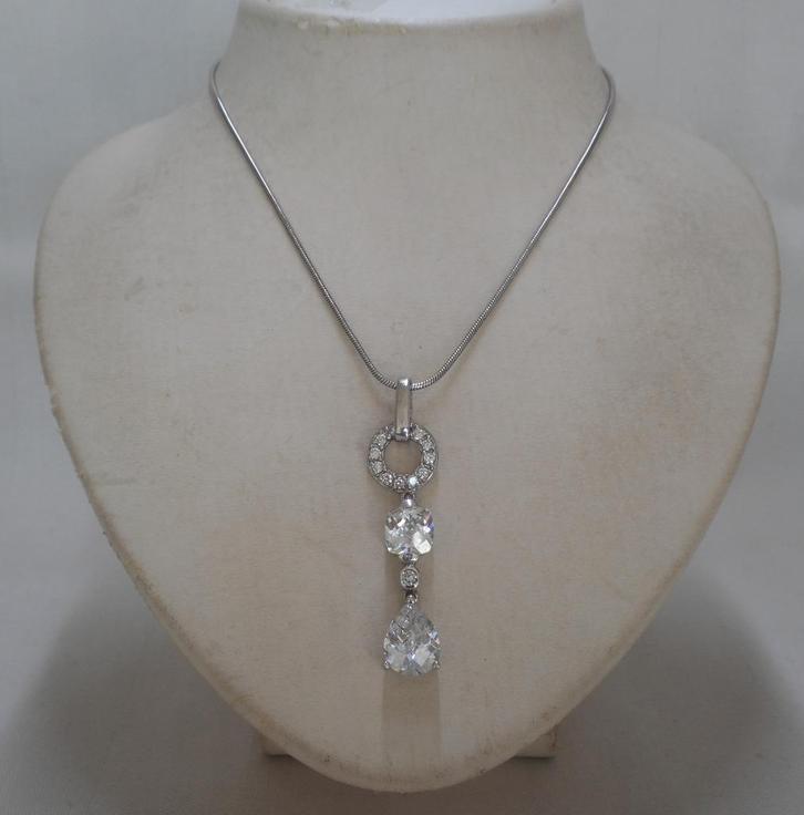 Zilveren ketting met hanger heldere stenen nr.180, Sieraden, Tassen en Uiterlijk, Kettingen, Zo goed als nieuw, Zilver, Zilver