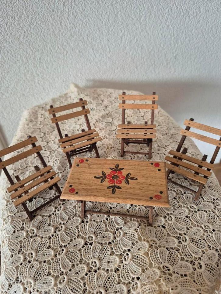 Poppenhuis Tafel met Stoelen - Jaren 60 Vintage, Antiek en Kunst, Antiek | Speelgoed, Ophalen of Verzenden
