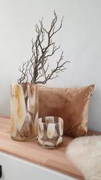 Aparte lage vaas met geel-bruine tinten, merk Fidrio, Huis en Inrichting, Woonaccessoires | Overige, Ophalen