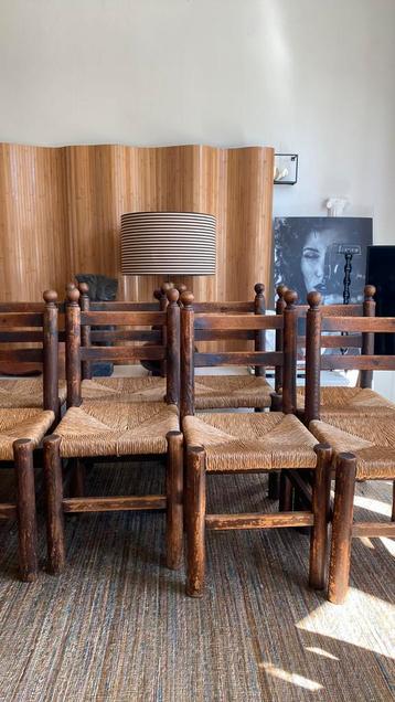 vintage houten stoelen Charles Dudouyt set van 2 x 4