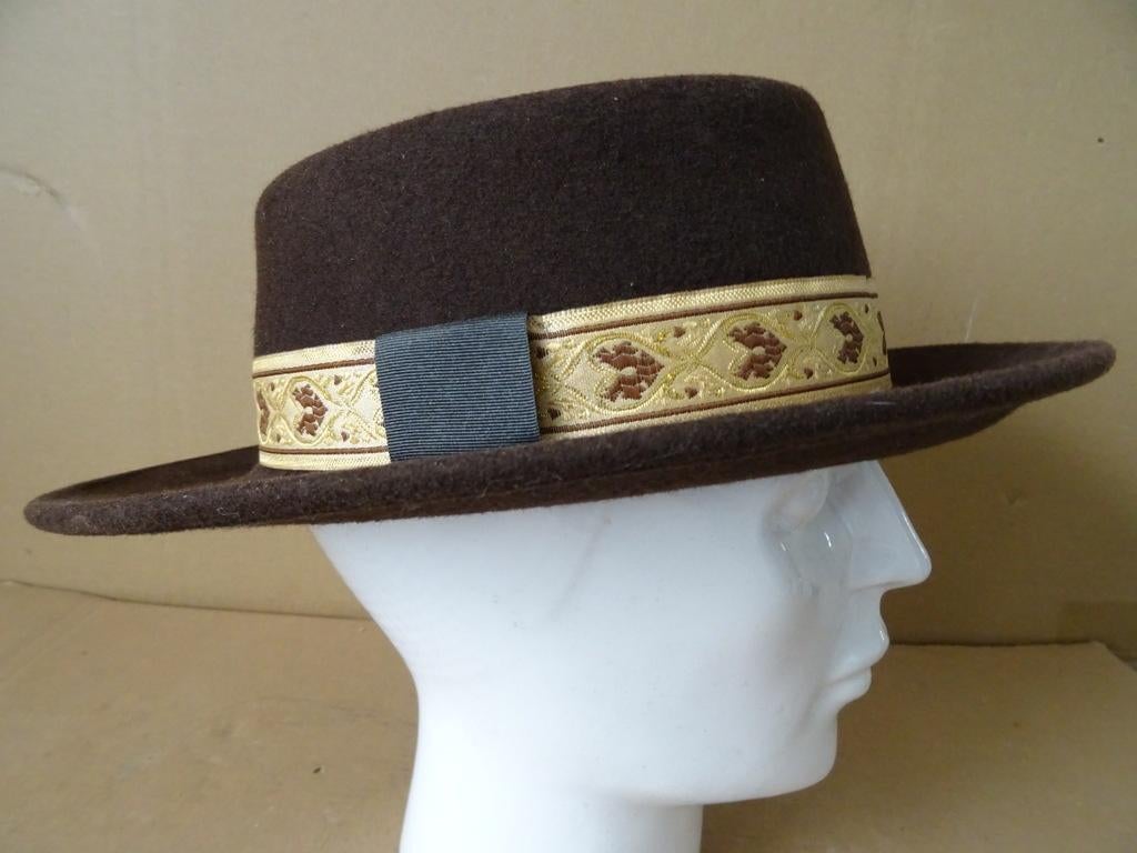 Curiosa vintage hoed vintage bruine hoed AG retro hoed 1960, AG, Hoed, Onbekend, Ophalen of Verzenden