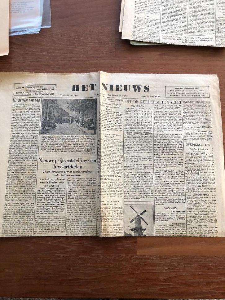 1944 3x Krant: Het Nieuws. Editie Geldersche vallei, 5 mei, Boeken, Geschiedenis | Stad en Regio, Gelezen, 20e eeuw of later, Ophalen of Verzenden