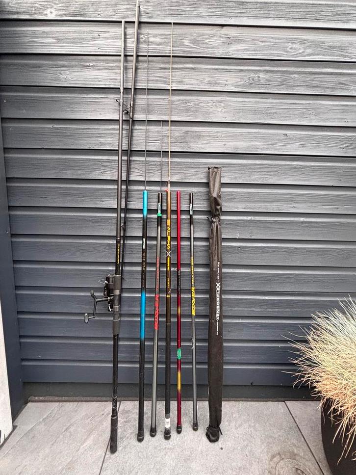 Set 6 vishengels telescopisch & met molen direct vissen!, Watersport en Boten, Hengelsport | Witvissen, Zo goed als nieuw, Complete set