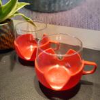 2 Retro Theeglazen met Oranje Houders, Ophalen of Verzenden, Huis en Inrichting