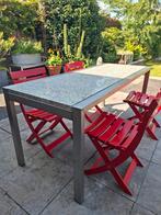 RVS tuintafel met granieten blad, Tuin en Terras, Picknicktafels, Ophalen, Zo goed als nieuw, Rechthoekig
