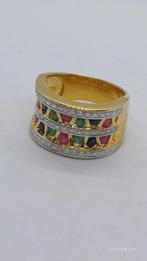 Gouden Herenring met Edelstenen - Maat 69, Sieraden, Tassen en Uiterlijk, Ringen, 20 of groter, Met edelsteen, Heer, Ophalen of Verzenden