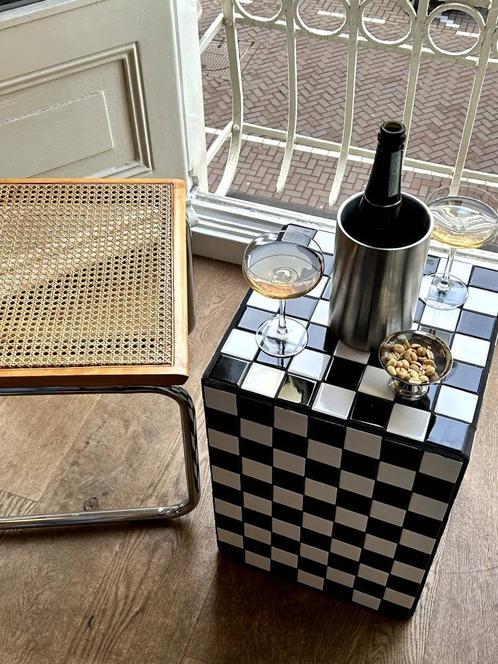 Bijzettafel tegel zwart/wit - Handgemaakt, Huis en Inrichting, Tafels | Bijzettafels, Nieuw, Rechthoekig, 45 tot 60 cm, Minder dan 55 cm