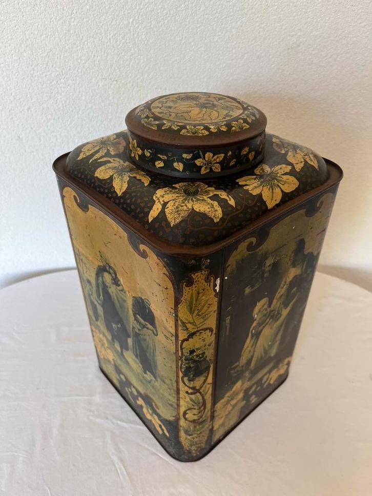 Groot Antiek Oud Jugendstil Art Nouveau Blik Bewaarblik, Verzamelen, Blikken, Gebruikt, Overige, Overige merken, Ophalen of Verzenden