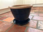Bloempot keramiek donkerblauw glazuur, Rond, Binnen, Zo goed als nieuw, Minder dan 40 cm