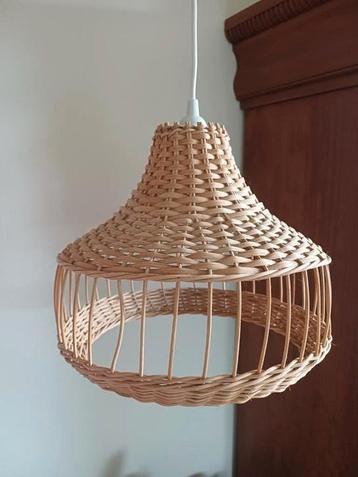 vintage  brocante rieten lamp pitriet handmade compleet  beschikbaar voor biedingen