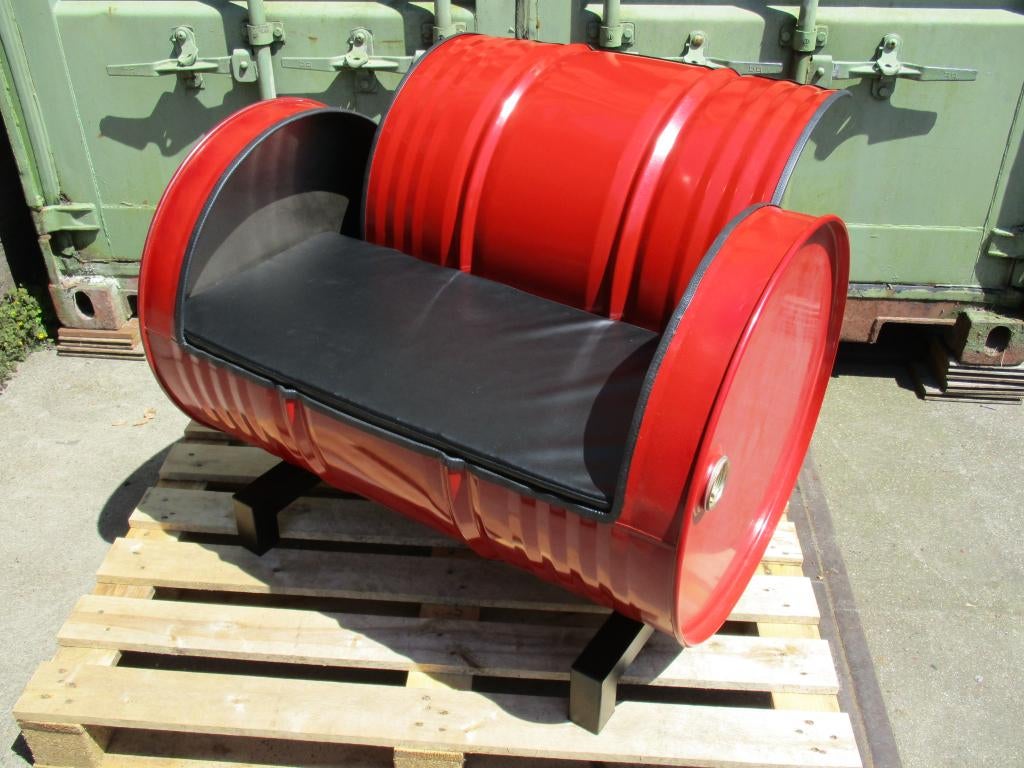 olie drum bank/stoel, rood/zwart met kusentje, Ophalen, Nieuw, Rood, Eén